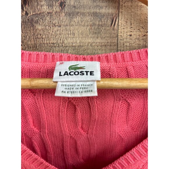 Lacoste Womens Cable Knit V-Neck Sweater Pink Size 38 US 8 - Picture 3 of 8